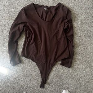 Nuuds - Women's Long Sleeve Scoop Neck Bodysuit - Coffee - Coffee / XXL